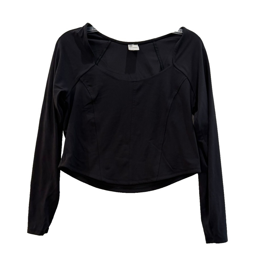 All In Motion Long Sleeve Crop Work Out Casual Fitted Stretch Top Black‎ Size XL